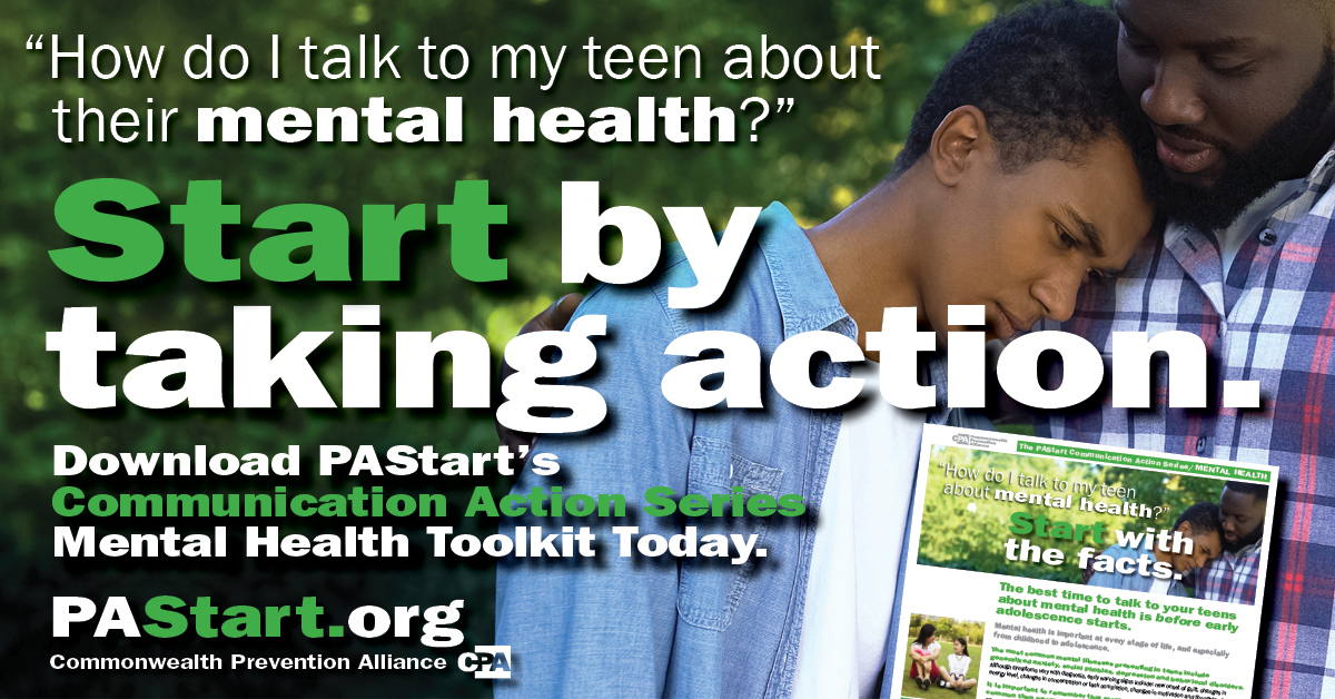 PreventionPa's tweet photo. Have you talked to your teen about mental health? Take action and start the conversation with help from our toolkit: https://t.co/vw7sfXs2w3 #PAStart #PAStartbyTakingAction https://t.co/mhd2Z23dTG