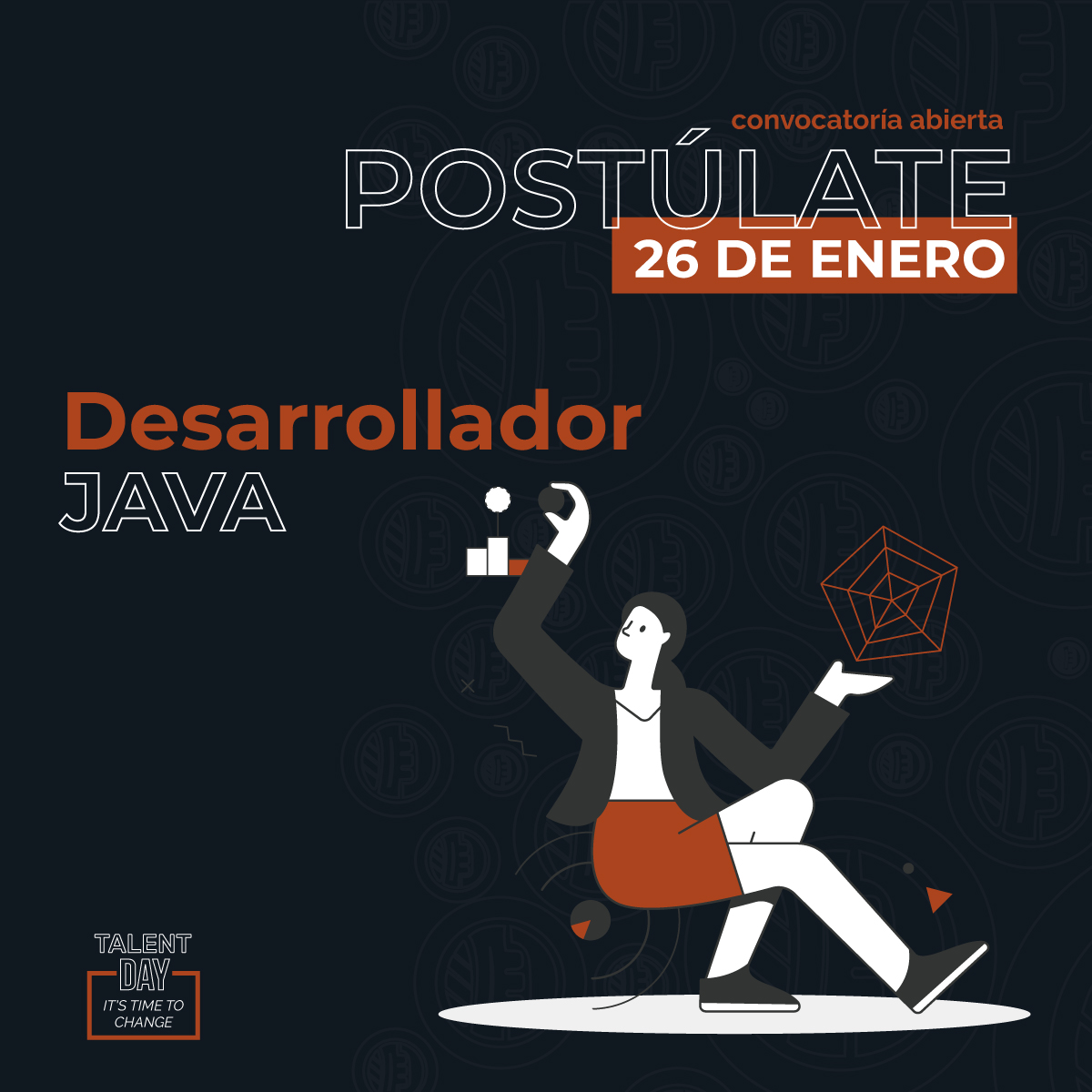naattech's tweet image. La posibilidad de escalar y lograr el éxito que deseas está con nosotros, únete a nuestro equipo y desarrolla tus habilidades al máximo. Inscríbete y participa en el proceso de reclutamiento de 90 minutos. #ItsTimeToChange 🚀 #DesarrolladorJava