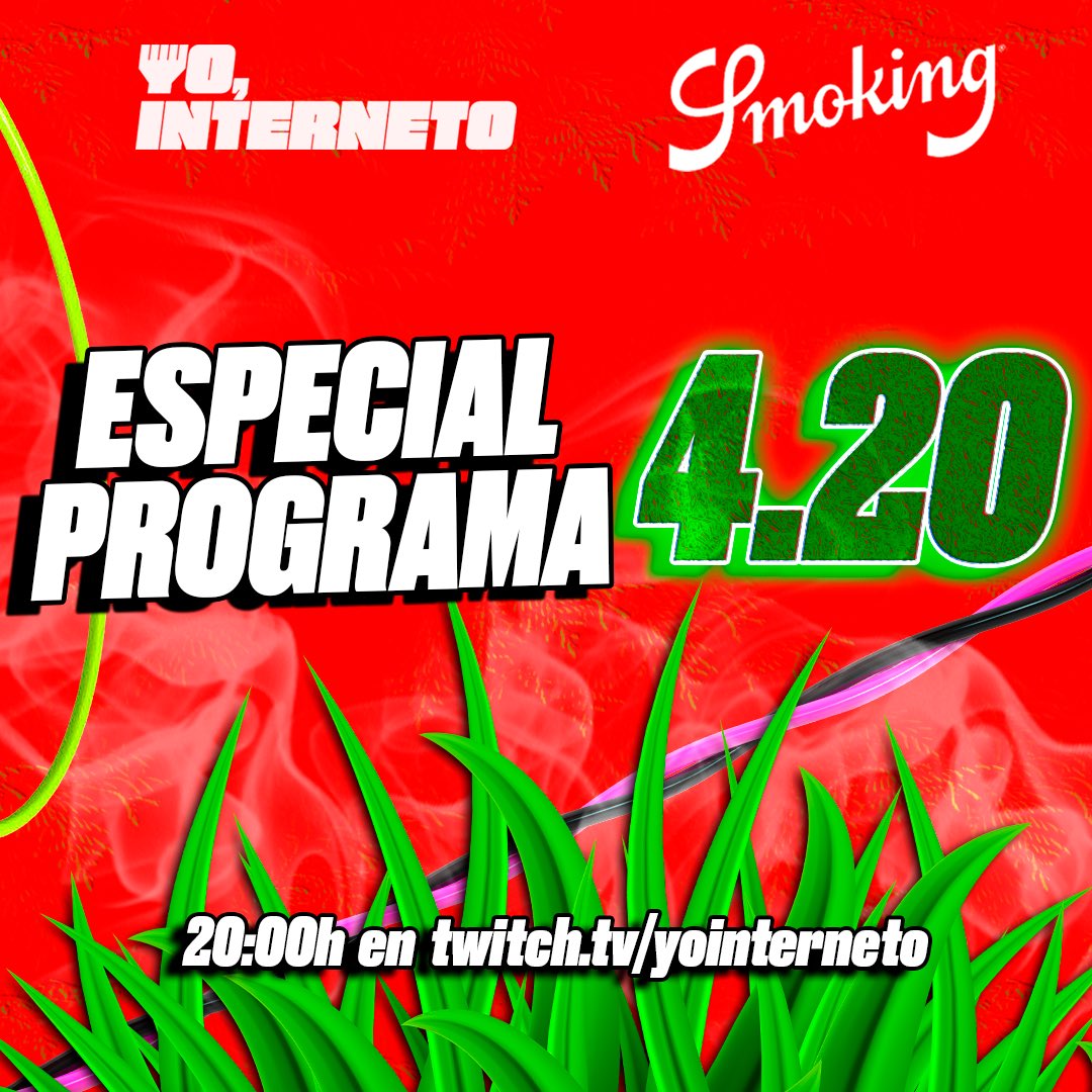 YoInterneto's tweet photo. PRIMER PROGRAMA DEL AÑO 
PROGRAMA 4.20 🌿
ESPECIAL @smokingpaper_ 

MAÑANA A LAS 20:00H BAJA AL PARQUE https://t.co/NRkhcucwQQ