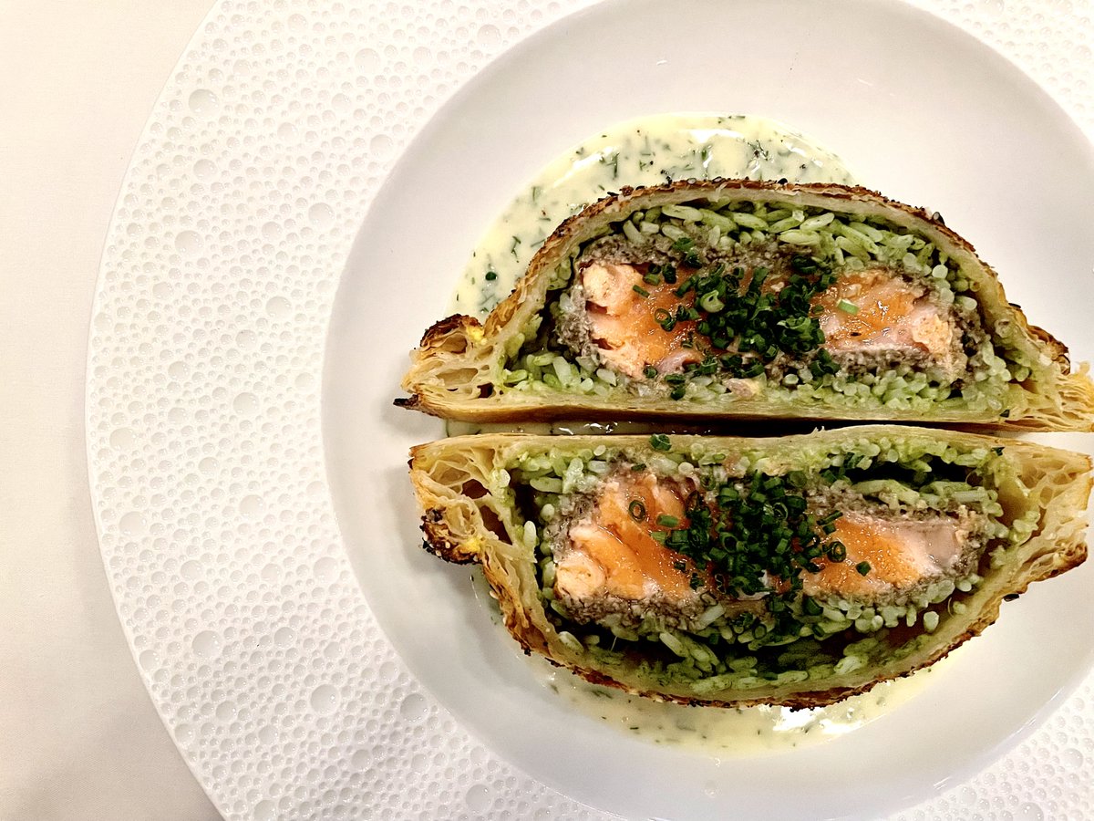 MichelinGuideNA's tweet photo. A lovely #SalmonCoulibiac from the new #LaBise in #WashingtonDC @ashokbajajdc https://t.co/Kg2aIixygT