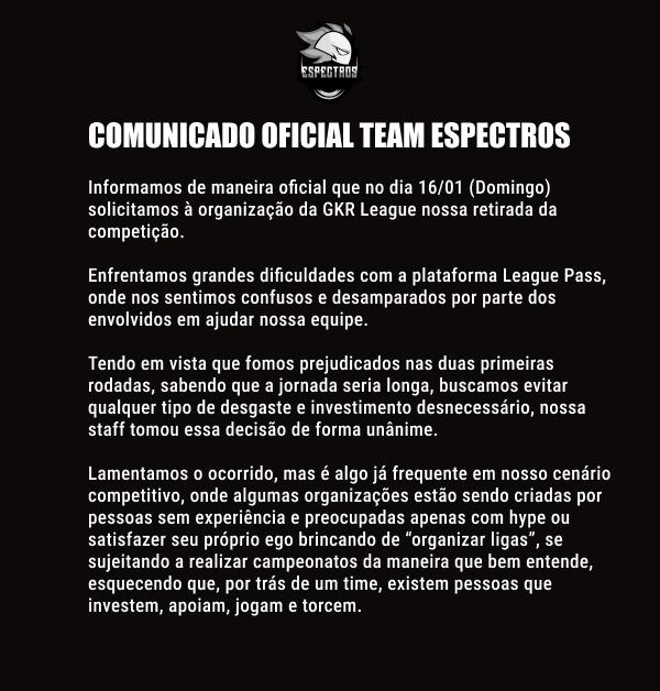 teamespectros's tweet image. 📄 l 𝐂𝐨𝐦𝐮𝐧𝐢𝐜𝐚𝐝𝐨 𝐎𝐟𝐢𝐜𝐢𝐚𝐥  × @GkrLeagues.

#goSPEC🔥