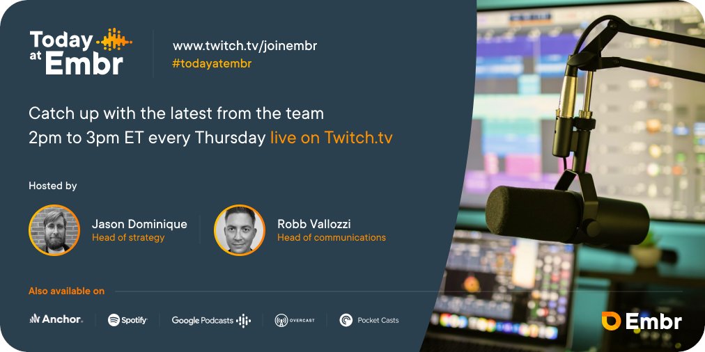 EvanDyer's tweet image. Its official!

Tune in for Ep15 of 'Today at Embr' tommorow at 2PM ET for our FIRST product demo!
#EmbrCheckout reveal! 🥳 
This product will be a first in the BSC network, i cant wait for this reveal!
Twitch.tv/JoinEmbr

#JoinEmbr #BSC #Crypto #NFTs #Whitelist #SHIBA #doge