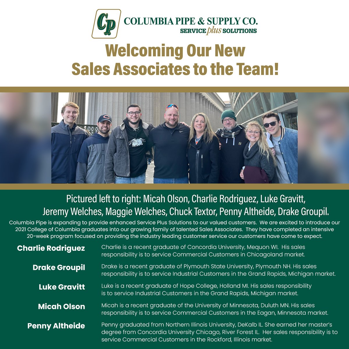 ColumbiaPipeCo's tweet photo. Welcoming Our New Sales Associates to the Team! :🎉
.
Visit for more: https://t.co/04k3y79ThB
.
#columbiapipe #staysafewashhands #sanitizer #healthcare #covid19 #safety #bestquality #smartsanitary #residential #commercial #teambuilding https://t.co/IMGRP51z3a