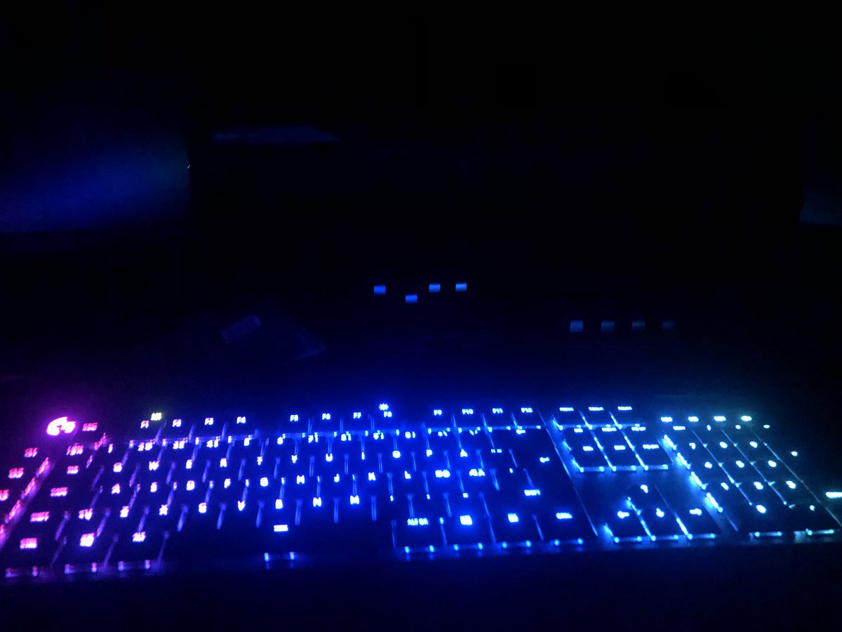 HellaPlays's tweet photo. When the power goes out and you’re left with only the light from your wireless RGB keyboard 😔 https://t.co/b9Ee0NgxwC