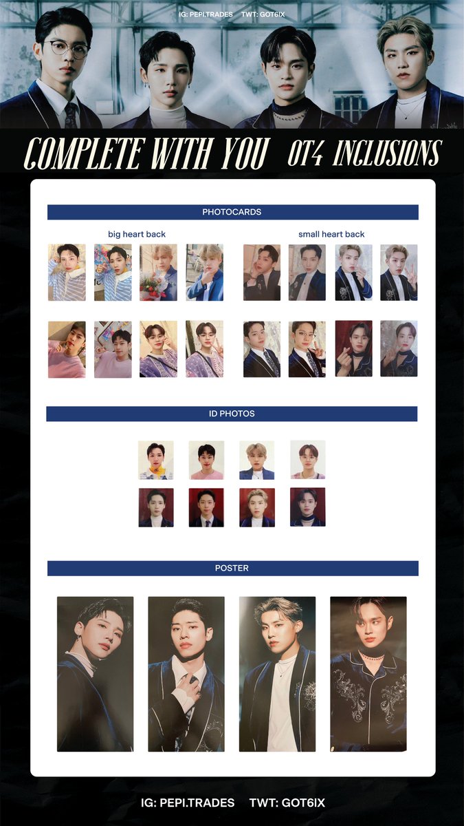 GOT6lX's tweet photo. Complete With You 
💐ot4 photocard + random inclusions template
poster pictures from @/Rose_991102 

complete!

フォトカードリスト
포카 리스트
#AB6IX #에이비식스 #전웅 #김동현 #박우진 #이대휘 #COMPLETE_WITH_YOU https://t.co/wqQbek3rkk