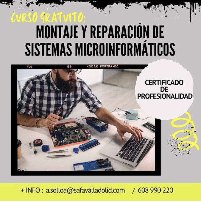 david_rasero's tweet photo. Certificado de profesionalidad: Montaje y reparación de sistemas microinformáticos. Impartido por el colegio Sagrada Familia de Valladolid. Gran empleabilidad. Curso gratuito. Homologación nacional https://t.co/HTPFP0KVkU