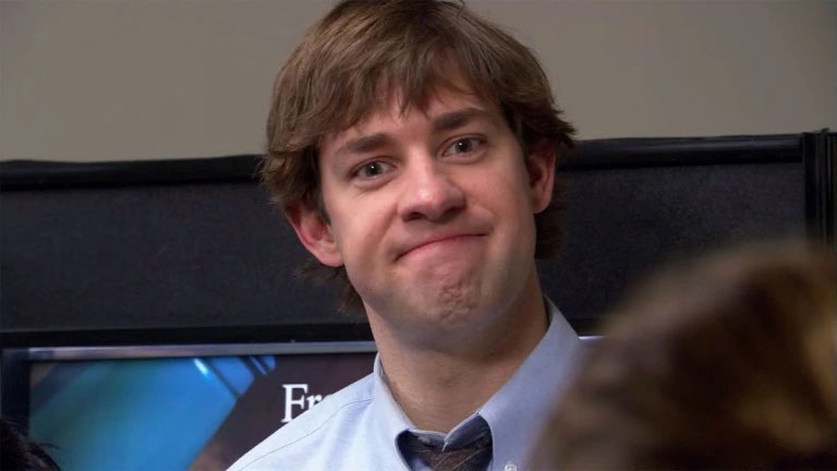 OfficeMemes_'s tweet photo. the Jim Halpert urge to look at an invisible camera and make this face https://t.co/axa0SWhqAE