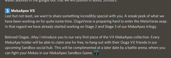 CryptoMY_'s tweet photo. Where else do you find a project with 2 genesis = FREE $DMT+ FREE babies + FREE MekaApes + FREE $OG + FREE VX MekaApes. If you haven't gotten a genesis (2k collection) or a baby (6k collection), you are missing out big time. #oogaverse #NFTCommunity #NFTCollection #Ethereum https://t.co/qBtrLSlFu0
