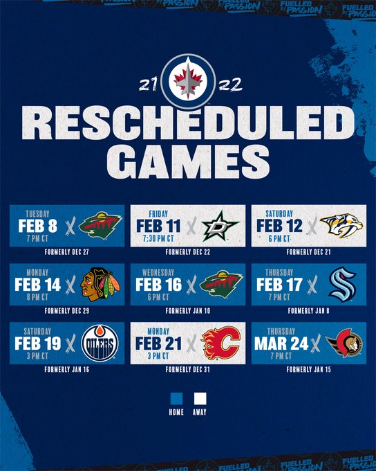 Jet Schedule 2022 Winnipeg Jets' Revised Schedule Makes February A Crucial Month