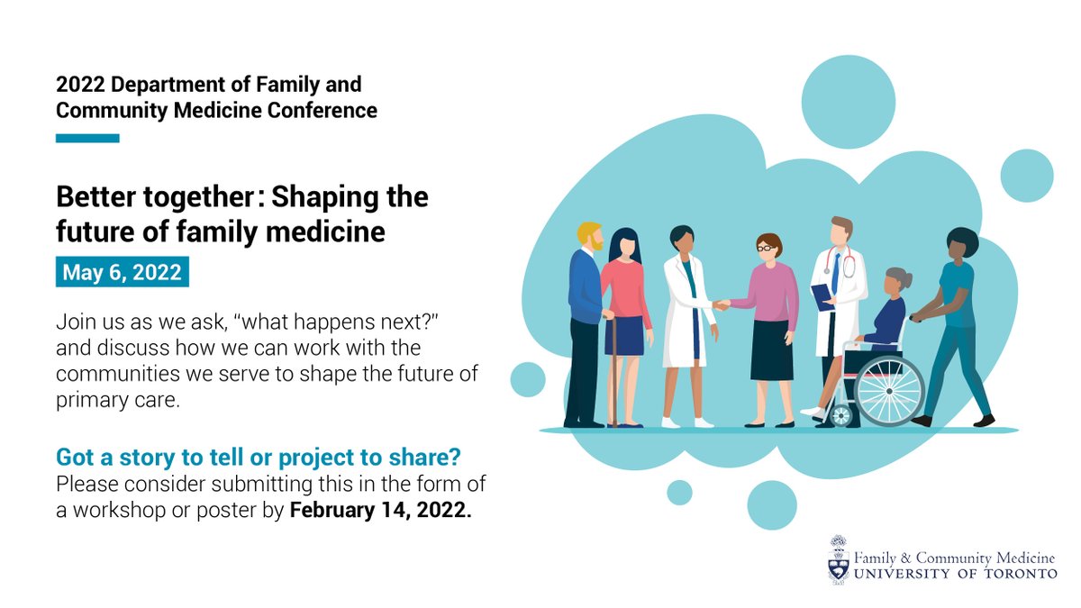 UofTFamilyMed's tweet image. The 2022 DFCM Conference is on May 6 this year and our call for abstracts is open! Got a story to tell or a project to share? Submit a workshop/poster by Feb 14. Learn more: dfcmconference.ca