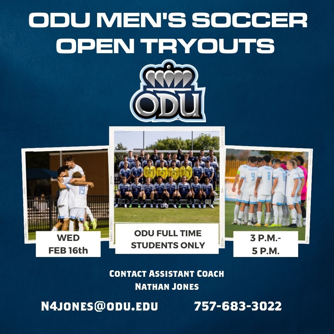ODUMensSoccer's tweet photo. Our Tryout date is set! For more information please contact Assistant Coach Nathan Jones.
#ODUMSOC | #ReignOn | #Monarchs https://t.co/iAXCjcBRhf