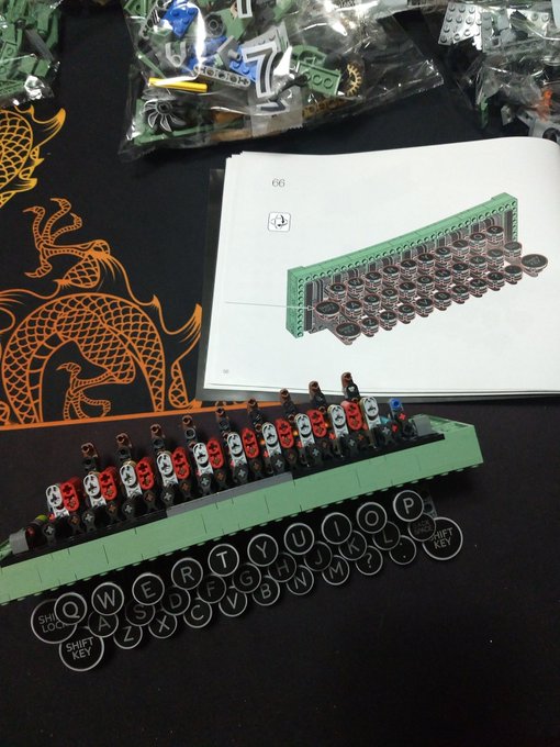 The letters for the typewriter are added to the block, and you can see the gears in back.