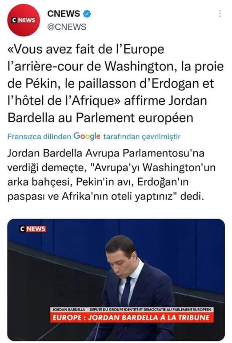 Avrupa Parlamentosu Fransız vekili "Avrupa'yı <a href="/RTErdogan/">Recep Tayyip Erdoğan</a> 'ın paspası ettiniz" demiş. 
Daha kötüsüne hazır olun!!!!