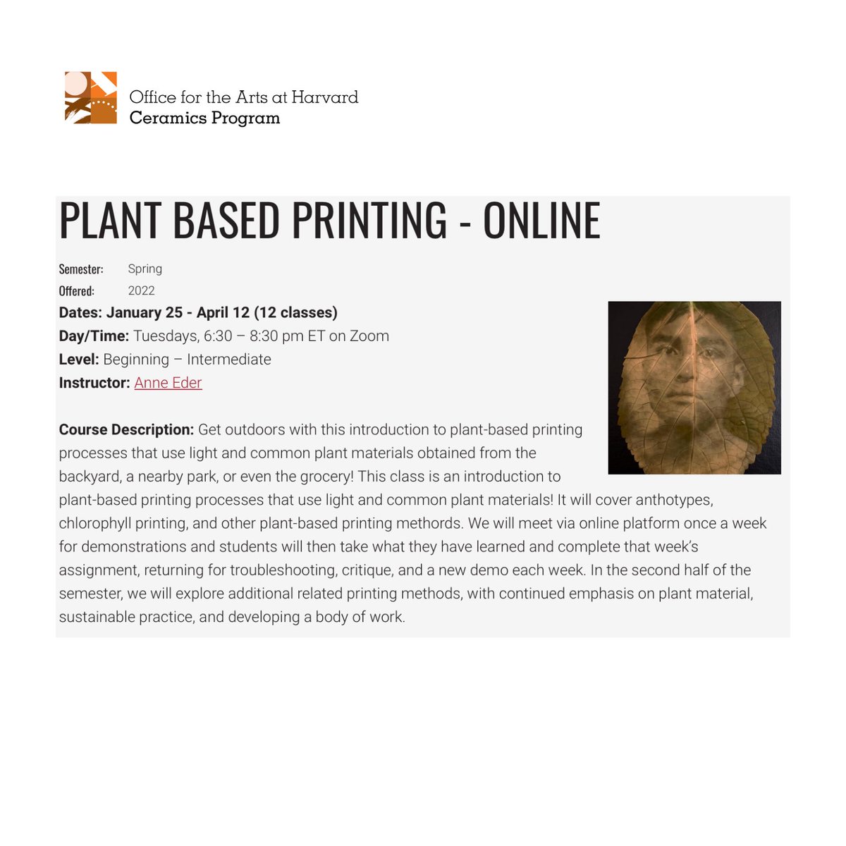 harvardceramics's tweet photo. Our spring term courses begin January 24 in person and online! Registration for our online courses is extended through January 21. These courses are open to anyone over the age of 18, anywhere in the world. Check them out here: https://t.co/7en1tyl0iW https://t.co/l9WSqFT7s8