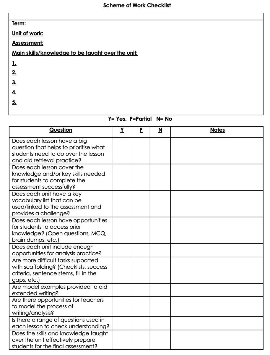We created this checklist to help us review our schemes of work and make improvements. Feel free to use and adapt 🙂  <a href="/Team_English1/">Team English</a> @FunkyPedagogy