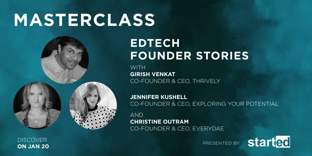 StartEd EdTech Programs (@startedaccel) on Twitter photo Join <a href="/girishvenkata/">Girish Venkat</a>, Founder and CEO of @thrively, <a href="/ysnjen/">Jennifer Kushell</a> Founder and CEO of EYP Ventures, and @EdTechFuturist, CEO of <a href="/learn_everydae/">Everydae</a> tomorrow at 2PM ET to learn about their trials & tribulations within EdTech: bit.ly/3qH0n68 Join <a href="/girishvenkata/">Girish Venkat</a>, Founder and CEO of @thrively, <a href="/ysnjen/">Jennifer Kushell</a> Founder and CEO of EYP Ventures, and @EdTechFuturist, CEO of <a href="/learn_everydae/">Everydae</a> tomorrow at 2PM ET to learn about their trials & tribulations within EdTech: bit.ly/3qH0n68