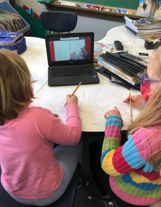 SMFSchools's tweet photo. What better way to come back from a snow day then with some snowy fun! Mrs. McGovern’s 3rd grade class showed off their tech skills with Mrs. Moffitt’s kindergarten students by creating digital snow globes and doing some related reading and art projects together! #TeamHL https://t.co/uU7ueqlE1N