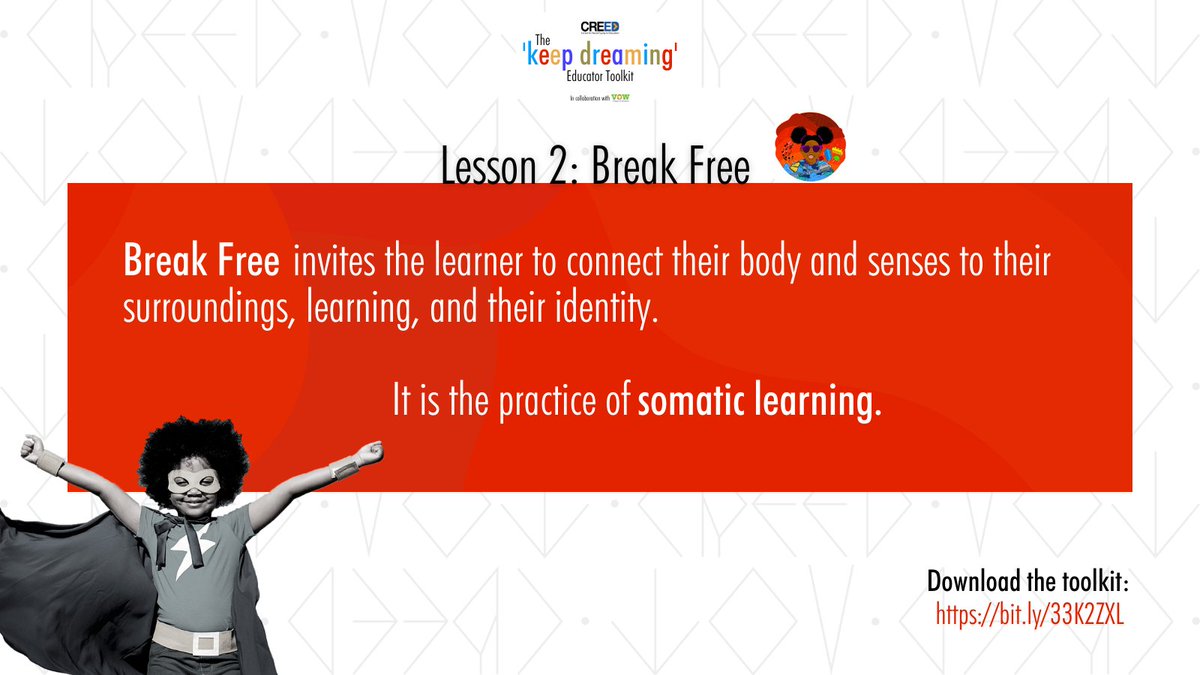 In anticipation for the Keep Dreaming program on Jan 29th, we want to highlight each lesson of the Keep Dreaming Toolkit!

Today we highlight Lesson 2: Break Free.

Want to learn how to implement this practice in your classroom?

Download the FREE toolkit: bit.ly/33K2ZXL
