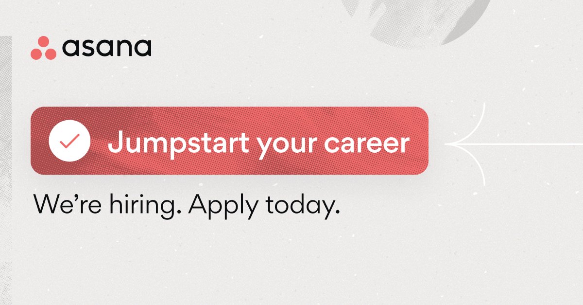 asana's tweet photo. Do you 💛 Asana and want to do what you love to help bring it to life? Come be a part of #teamasana—we're hiring! You'll join a team that's invested in you & your growth. Check out our open roles & apply today ➡️ https://t.co/A7KuirW3k2 #hiringnow #nowhiring #lovewhereyouwork https://t.co/1SYqkqdppg
