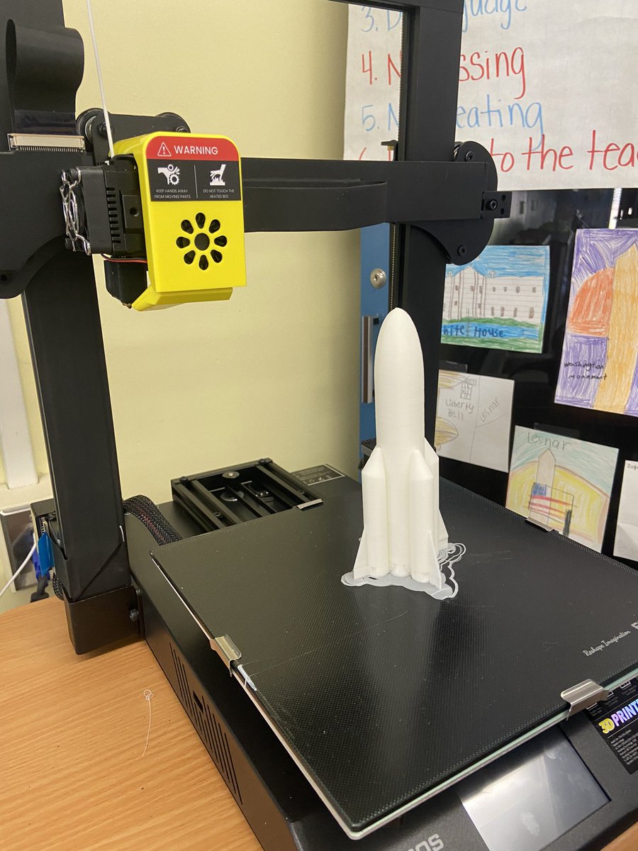 DemarinisMrs's tweet photo. 3D printer fun @rpk8magnet. Grade 3 chose to print a 4 hour project today in anticipation for our upcoming field trip to Kennedy Space Center AND as inspiration for our IB Unit about INNOVATION!! https://t.co/mJUdpdlAur