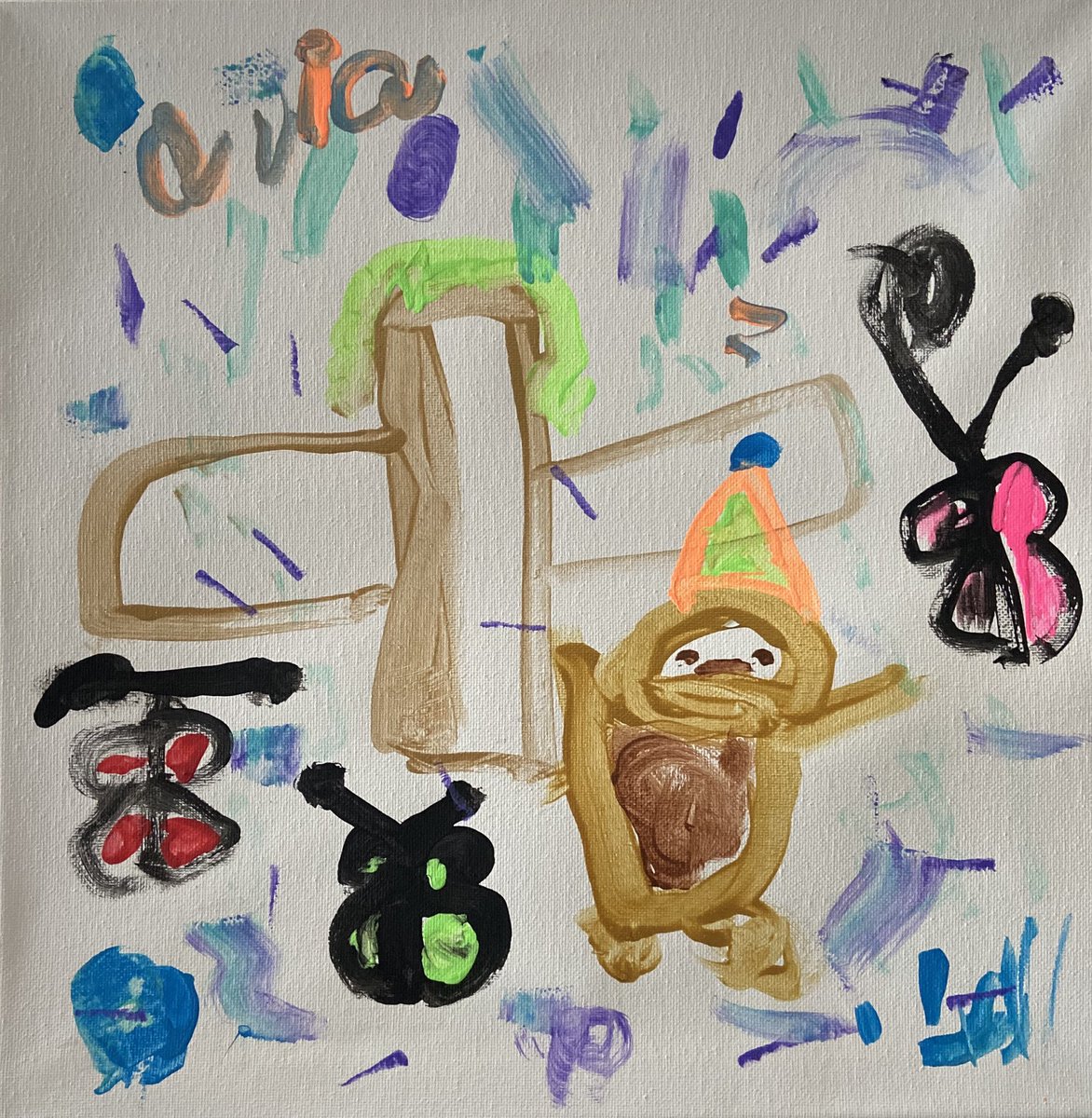 OhShaneanigans's tweet photo. In more exciting news, I asked my niece to paint me a picture of a sloth having a party. I received the final product today. I present you with “Sloth Party,” may it bring you as much joy as it brings me: https://t.co/rVKZ8fM4nh