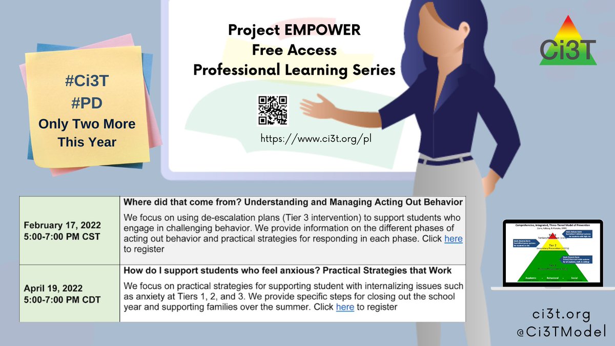Ci3TModel's tweet photo. #CEC2022 we loved learning with you. Join us, we have two #Ci3T #Virtual #PD sessions remaining w/ Project EMPOWER Free Access Professional Learning Series! Dates and times are Feb 17 and Apr 19, 5-7 Central. Register here: https://t.co/safSyExWpv. See picture for details. https://t.co/eK32FZEg62