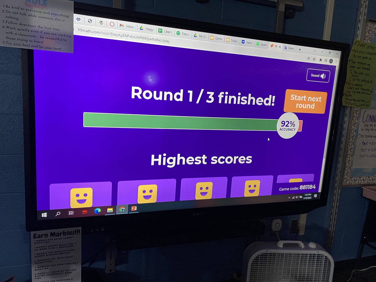 AnnieMosca's tweet photo. 99Math to review for our test tomorrow! Focusing on improvement as individuals and our accuracy as a whole class. Working together vs working against each other. Today we all won! #itsworthit https://t.co/LfKoayBPc4