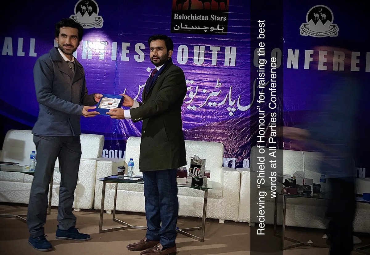 drisrarachakzai's tweet photo. Thankyou so much to the whole team of “All parties Conference and specially @EngrWaqasMengal (the founder of @Balochistanstar ) for arranging such a phenomenal event and giving our youth a chance to let their inner voice out. 

#Recieving #Shield #Of #Honour https://t.co/BwbhvB81El