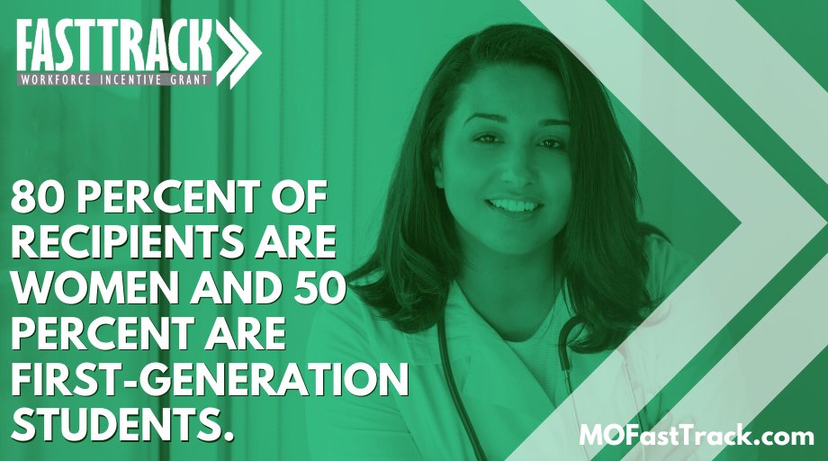 MODHEWD's tweet photo. The Fast Track Workforce Incentive Grant is helping adults earn their certificate or degree. In 2021, the program saw a 65 percent increase in participation. #MoWorkforce #MoFastTrack #MissouriSOTS https://t.co/c8HoCRO4Jr