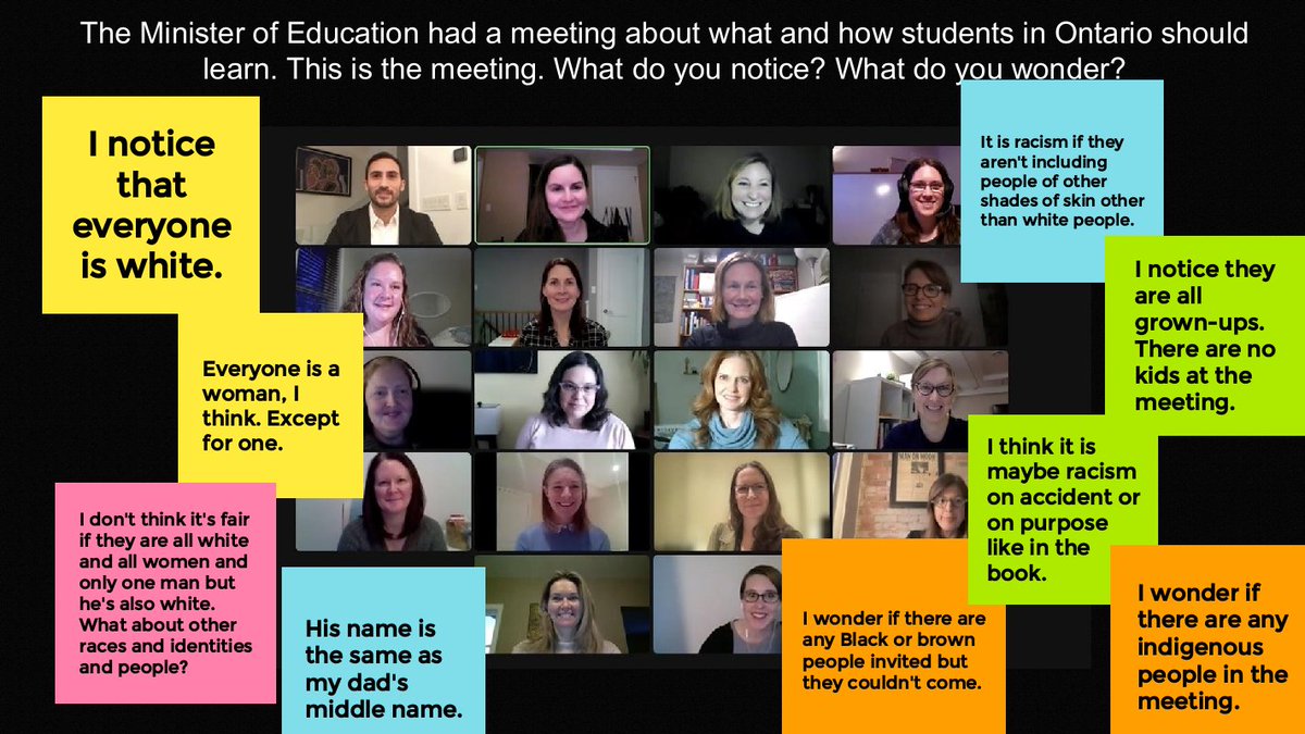 Brian Rieper (he/him) (@b_rieper) on Twitter photo Following up: here's what our room of Gr. 1 learners noticed and wondered. The very first thing anyone said was, "I notice that everyone is white."
Competent, capable, curious, and rich in potential indeed.
<a href="/Sflecce/">Stephen Lecce</a> <a href="/JillDunlop1/">Jill Dunlop</a> <a href="/IDA_Ontario/">IDA Ontario</a> our class has some questions for you! Following up: here's what our room of Gr. 1 learners noticed and wondered. The very first thing anyone said was, "I notice that everyone is white."
Competent, capable, curious, and rich in potential indeed.
<a href="/Sflecce/">Stephen Lecce</a> <a href="/JillDunlop1/">Jill Dunlop</a> <a href="/IDA_Ontario/">IDA Ontario</a> our class has some questions for you!