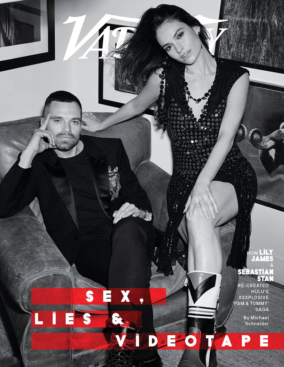 Variety's tweet photo. 🚨MAGAZINE GIVEAWAY🚨
We're giving away 10 copies of our #PamAndTommy issue featuring Lily James &amp; Sebastian Stan on the cover.
To enter, RETWEET this. U.S. only. Must be following @Variety. Winners will selected randomly and will be contacted via DM on Friday 1/21. https://t.co/9D5fj4Yzha