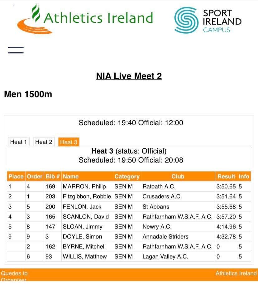 Big PB &amp; European U.18 Standard for Jack Fenlon this evening at NIA Live Meet