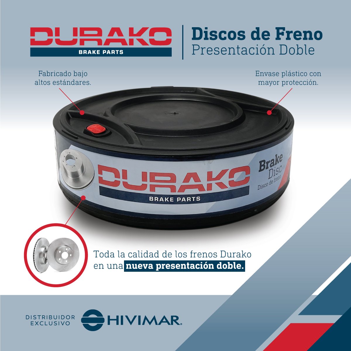 hivimaroficial's tweet photo. ¡Ahora Durako con nueva presentación doble! Todos nuestros discos de freno Durako han sido fabricados bajo altos estándares que garantizan un frenado perfecto.

Pide #Durako en tu taller o almacén de confianza. Una marca exclusiva de #Hivimar. https://t.co/OWUuM4Zz5K