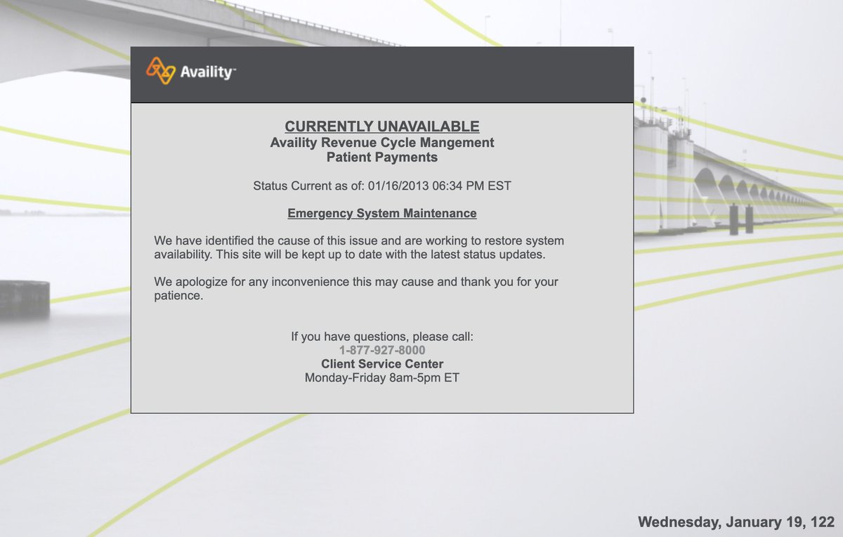 Dear @AMITAhealth your service provider @availity is down since 2013! I thought, you'd be interested in the news!