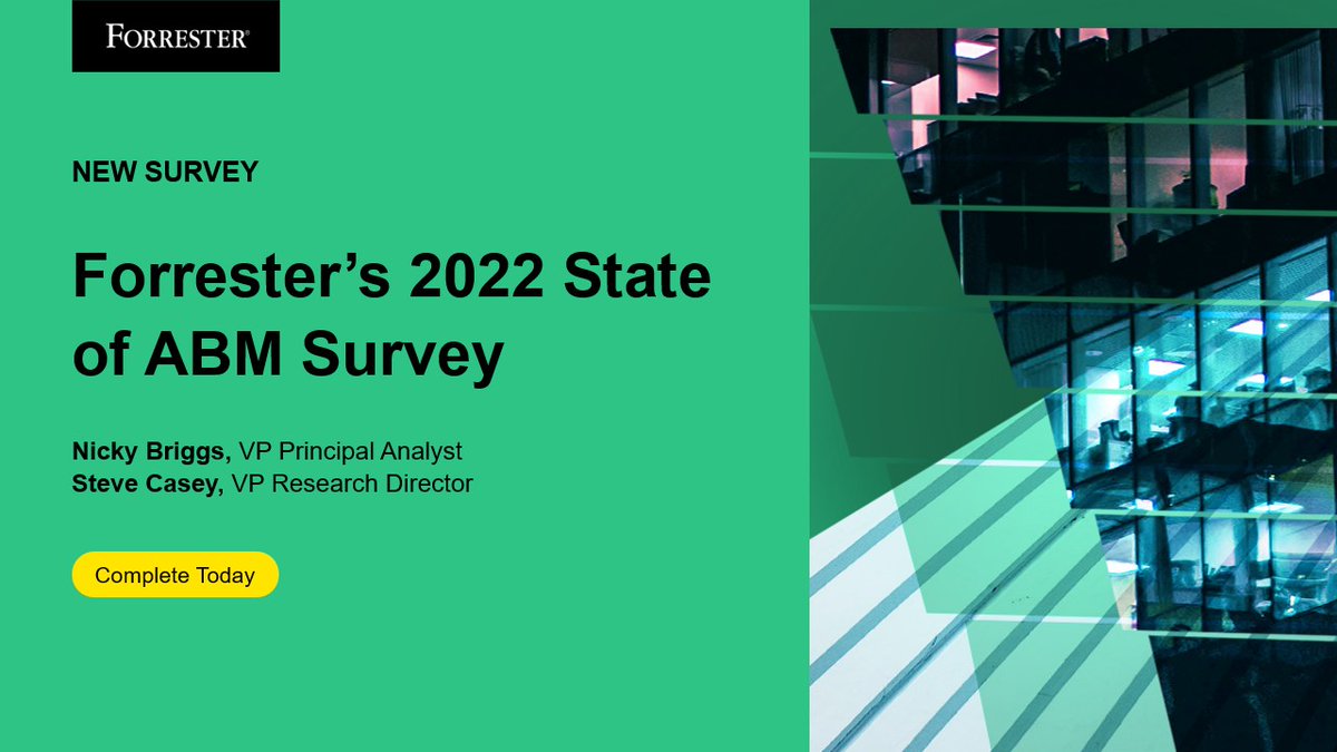 Get involved in #Forrester's newest B2B #marketing study, investigating the State of #ABM and its relationship with Demand Marketing. Respondents get access to the findings.  Deadline is Friday, Jan 21. Thanks in advance! 

forrester.co1.qualtrics.com/jfe/form/SV_3r…
