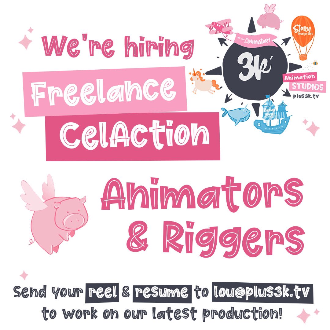 loukneath's tweet photo. +3K Animation is HIRING! 🎬🥳💫
We are looking for awesome #celaction animation talent to come aboard on a short term contract. All positions are remote. Please email lou@plus3k.tv your reel and CV to find out more…
#animationjobs #celaction2d #animatedshortfilm #animationstudio https://t.co/PJYwRggzIu