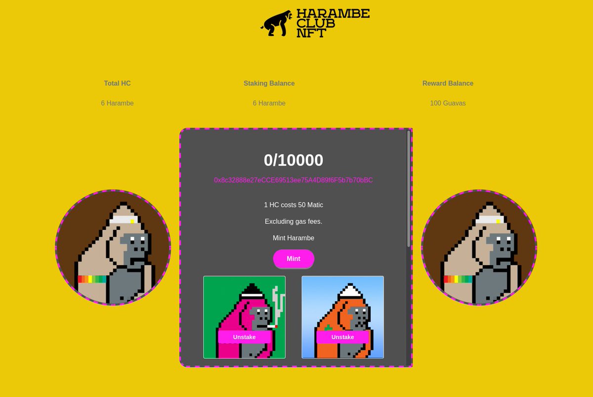 harambenftclub's tweet photo. Our #NFTStaking dapp is almost ready for our community to use. It's 🔥

#NFTs #StakingRewards #NFTCollection #nftart #Whitelist #NFTdrop #NFTshill #Ethereum #PolygonNFTs #NFTCommunity #Metaverse #NFTGame https://t.co/XiY76zvptg