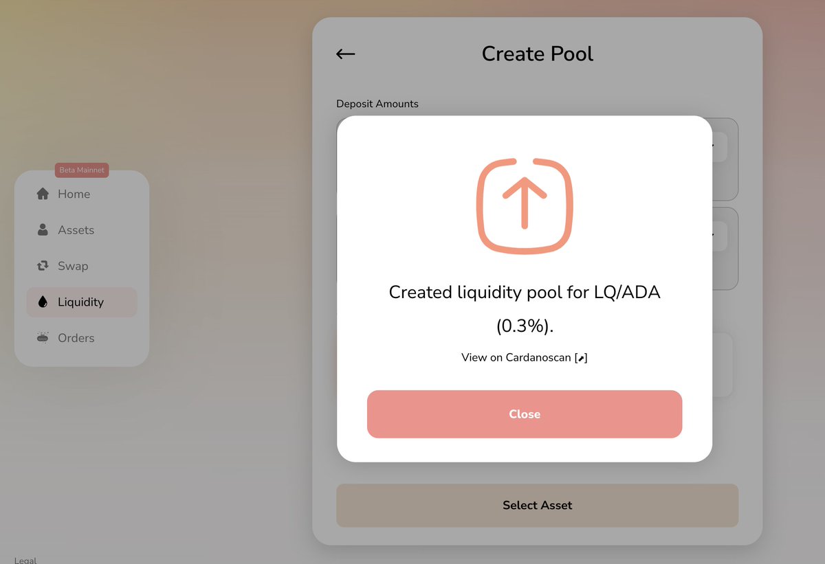 liqwidfinance's tweet image. LQ/ADA pool on @SundaeSwap beta mainnet has been created🍨
cardanoscan.io/transaction/61…

Easy to use app UI/X and Tx fee was 1.2 $ADA ⚡️

Congrats to the SSL team on the v1 protocol launch and thanks for building this incredible product it&apos;s a watershed moment for DeFi on #Cardano🚀