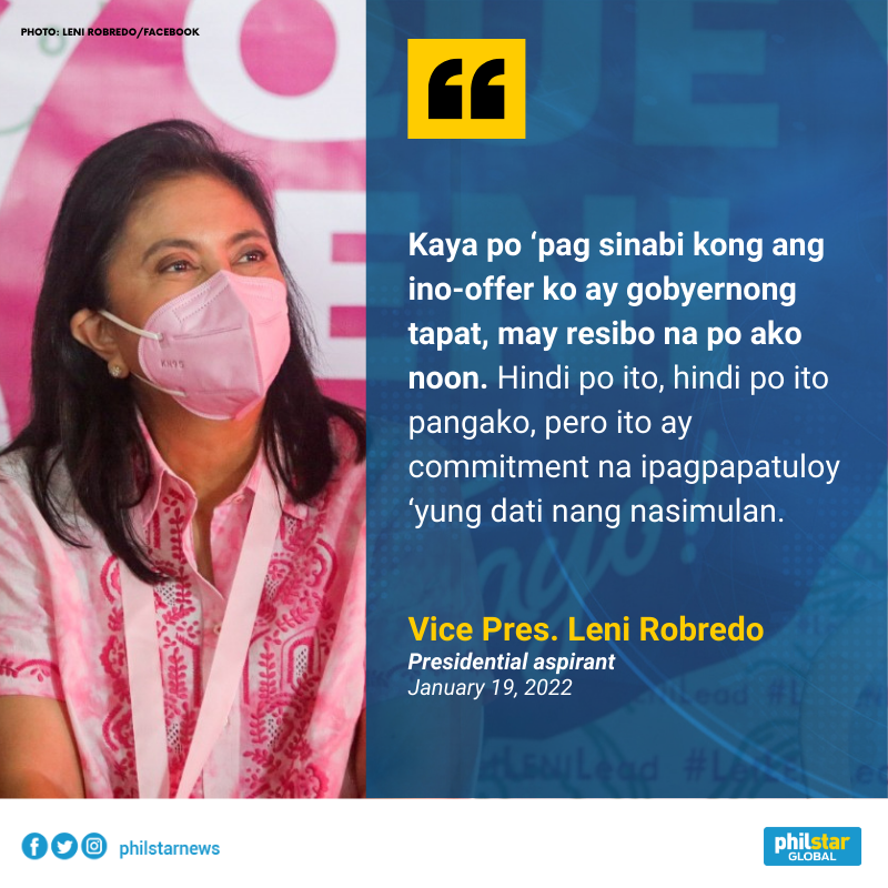 PhilstarNews's tweet photo. โMAY RESIBO NA PO AKOโ
Vice President Leni Robredo vowed to lead an honest government if she wins the presidency in the May elections. ย ย
She noted that her officeโs highest COA audit rating speaks for itself and she is not just making empty promises. https://t.co/Op8ZX6kTPJ