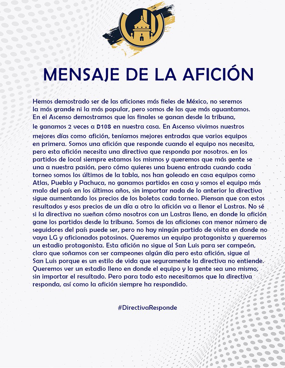 Con la intención de dar voz a la afición, comparto este mensaje enviado por <a href="/mau_lome/">El Maulo</a>

En un sentir que compartirmos los verdaderos fieles aficionados.