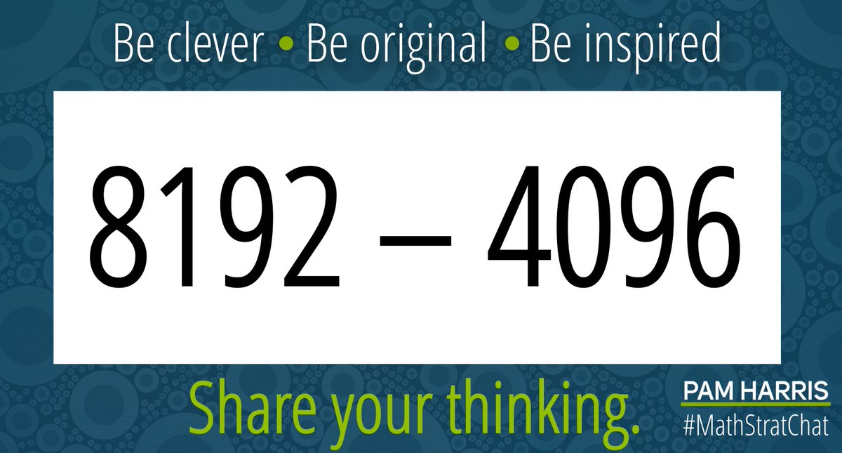 It's time! 
Rules: post your fav or a clever solution! 
Comment on other's strategies. Tell us about your reasoning. 

Like #MathStratChat?

You'll love my online workshops!
bit.ly/PHworkshops
 
#MTBoS #ITeachMath #MathIsFigureOutAble #Elemmathchat #MSmathchat #HSmathchat