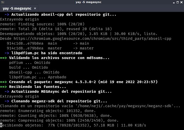 lcausilla's tweet image. Tarde voy a terminar de instalar #Megasync desde #AUR con la supervelocidad de mi #NautaHogar