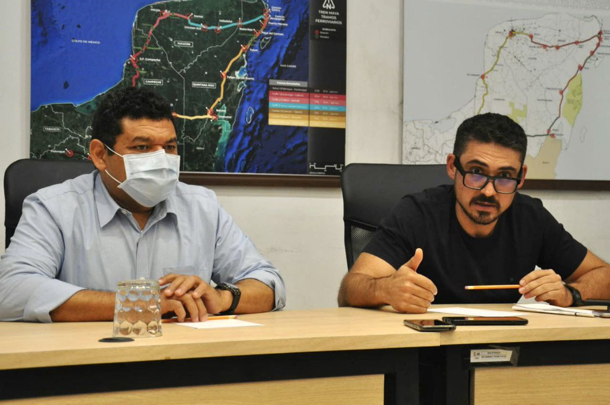 TabascoJavier's tweet photo. La obra del #TrenMaya estará en el tiempo previsto para 2023. Hoy informamos con mi compañero @MeyerFalcon que de Cancún a Tulum el Tren no será elevado ni afectará área urbana de Playa del Carmen, y que la adquisición de terrenos es en acuerdo con propietarios. https://t.co/ogs8arCXPz