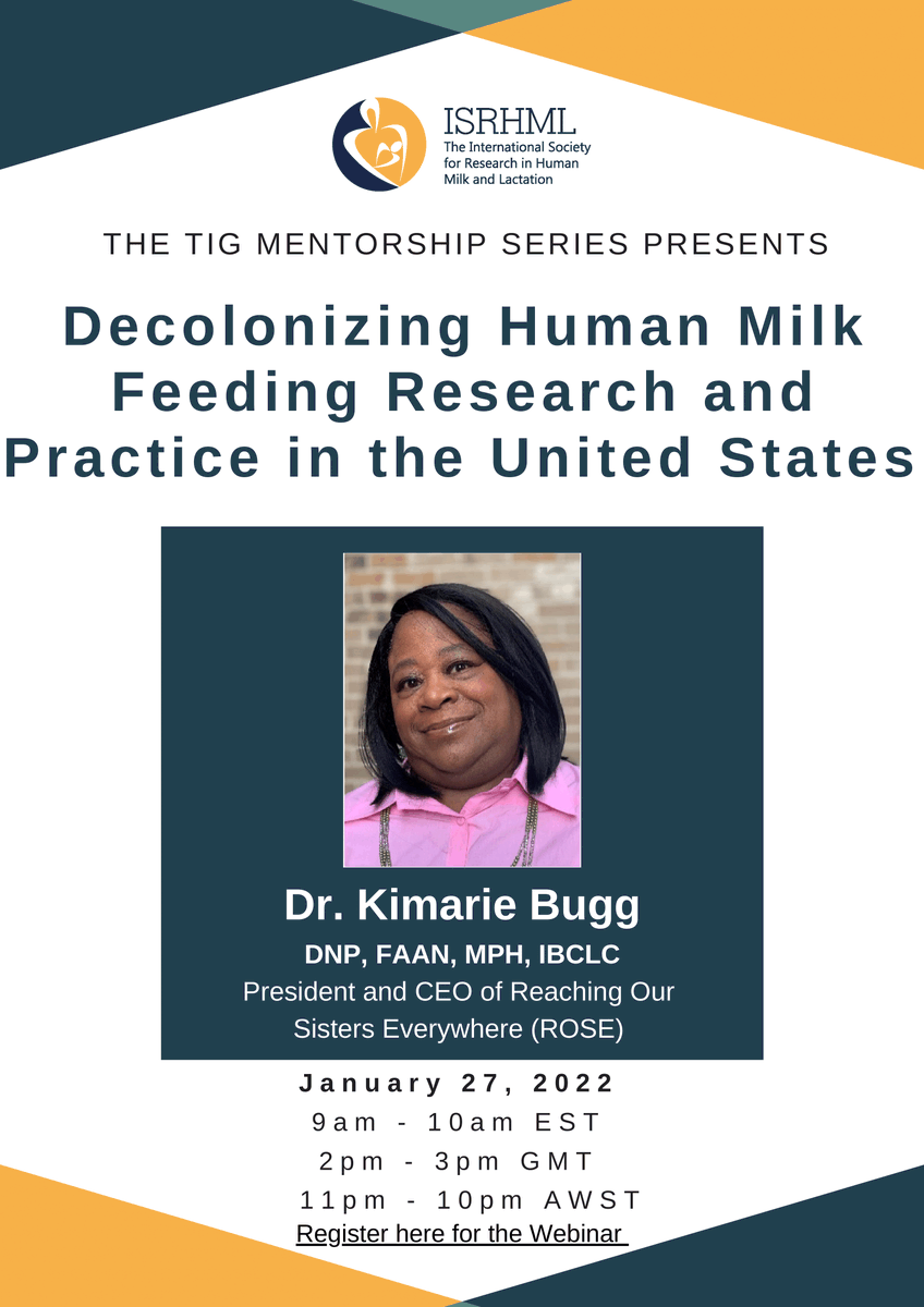 Join us at our next #ISRHMLTrainee webinar on decolonizing human milk feeding research and practice featuring <a href="/LadyKimarieBugg/">Kimarie Bugg</a> of <a href="/Support_ROSE/">ROSE Inc.</a> 
us06web.zoom.us/meeting/regist…