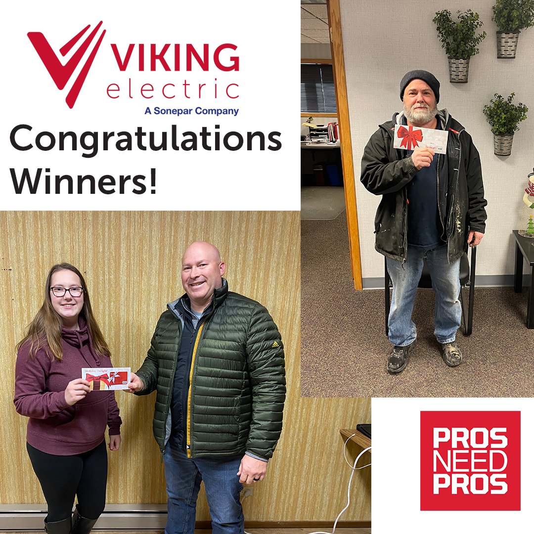 VikingElectric's tweet photo. Congratulations to Alex from North Country Electric and Wayne from Gore Electric, who won a $500 Visa gift card in our November Digital Promo! https://t.co/bnnbNUWVs8