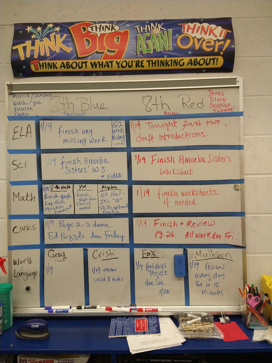 MrsTherriault's tweet photo. #wsparker #7thgrade #8thgrade #hwboard Remember Q2 ends Friday. Get your missing work in. https://t.co/tNzqCbOOfE