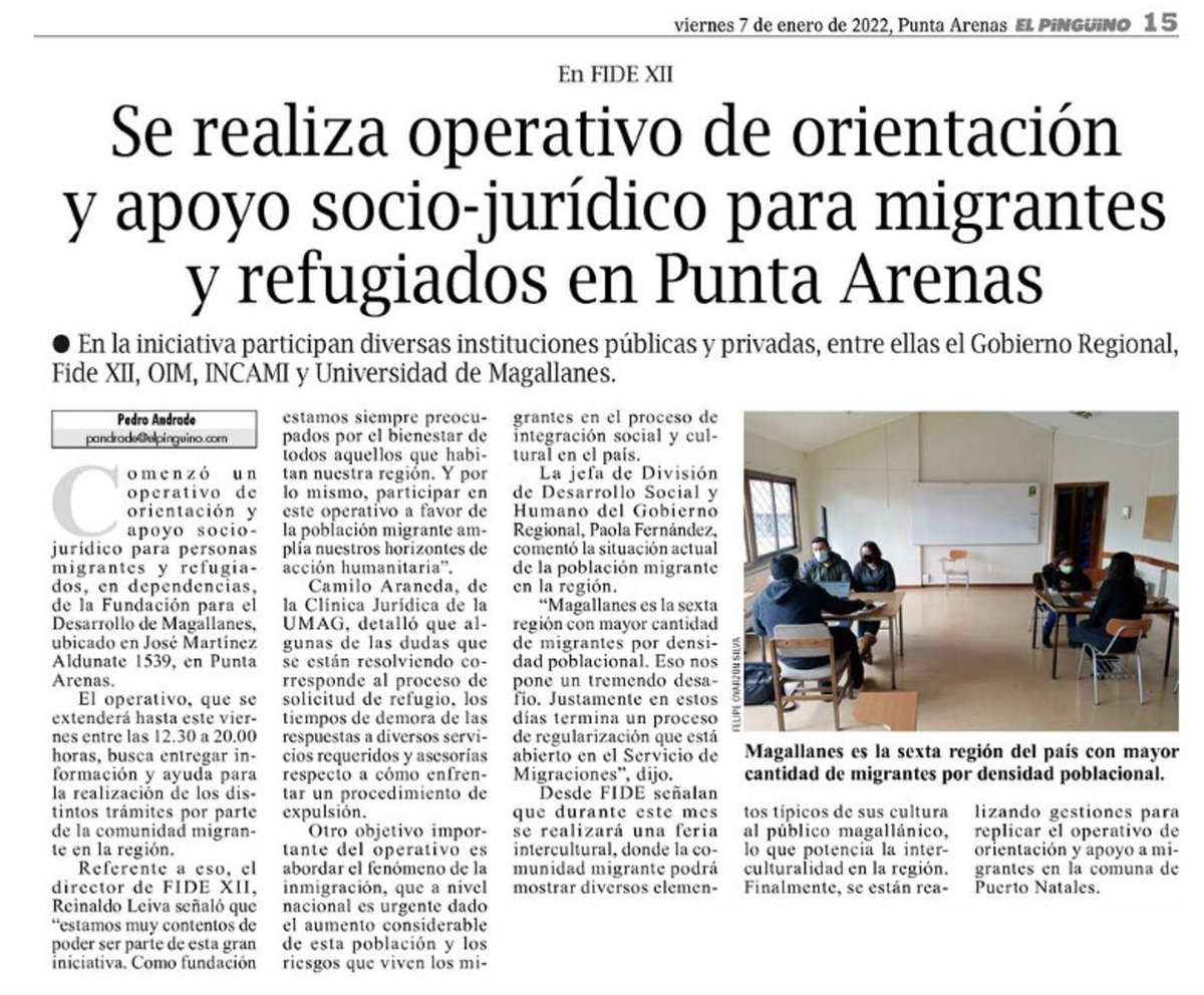 Durante los meses de enero y febrero, en la ciudad de Punta Arenas, se ha llevado a cabo un Operativo de Atención Socio-Jurídica a Personas Migrantes, donde ha participado la Clínica Jurídica de la <a href="/umagallanes/">Ulises celedon magallanes</a> , institución que forma parte de <a href="/RUMigracion/">Red de Universidades por la Migración</a>