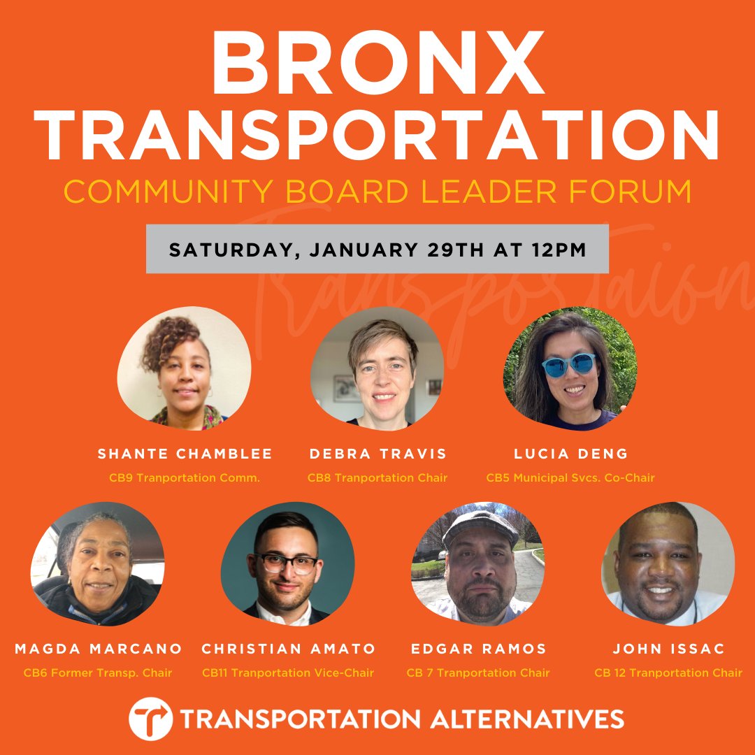 TransAltBX_Up's tweet image. Join us and BX #CommunityBoard leaders for a forum on Bronx Transportation. What are the common issues we face in The Bronx and learn how you can become more involved in the process on the CB level. Saturday January 29th from 12-2pm via zoom. RSVP via link in bio. #transportation