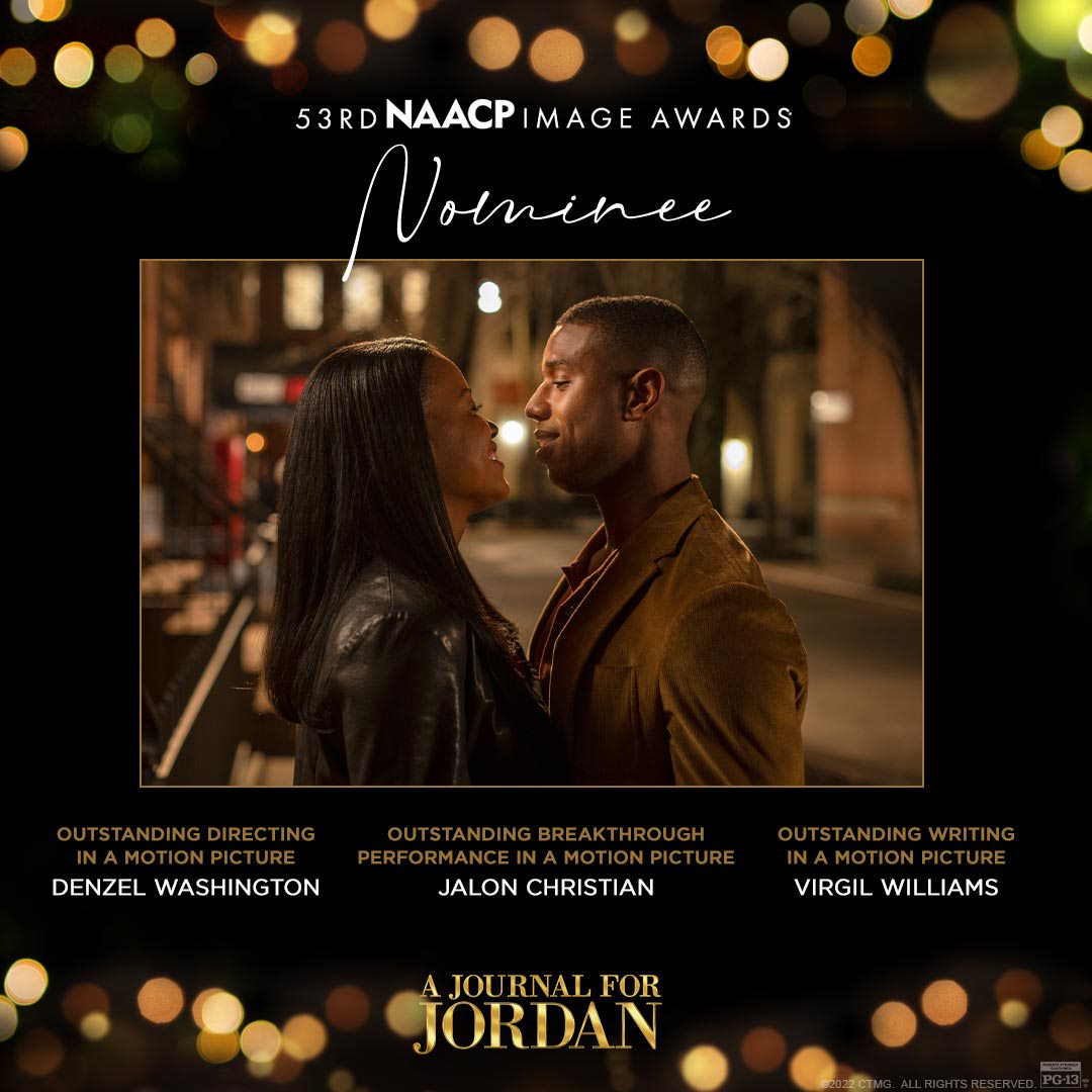 SonyPictures's tweet photo. ICYMI 👀 @AJournal4Jordan has been nominated for three #NAACPImageAwards - 

Outstanding Breakthrough Performance in a Motion Picture (@_JalonChristian)

Outstanding Directing in a Motion Picture (#DenzelWashington)

Outstanding Writing in a Motion Picture (@VirgilWilliams) https://t.co/LGGG9chs41