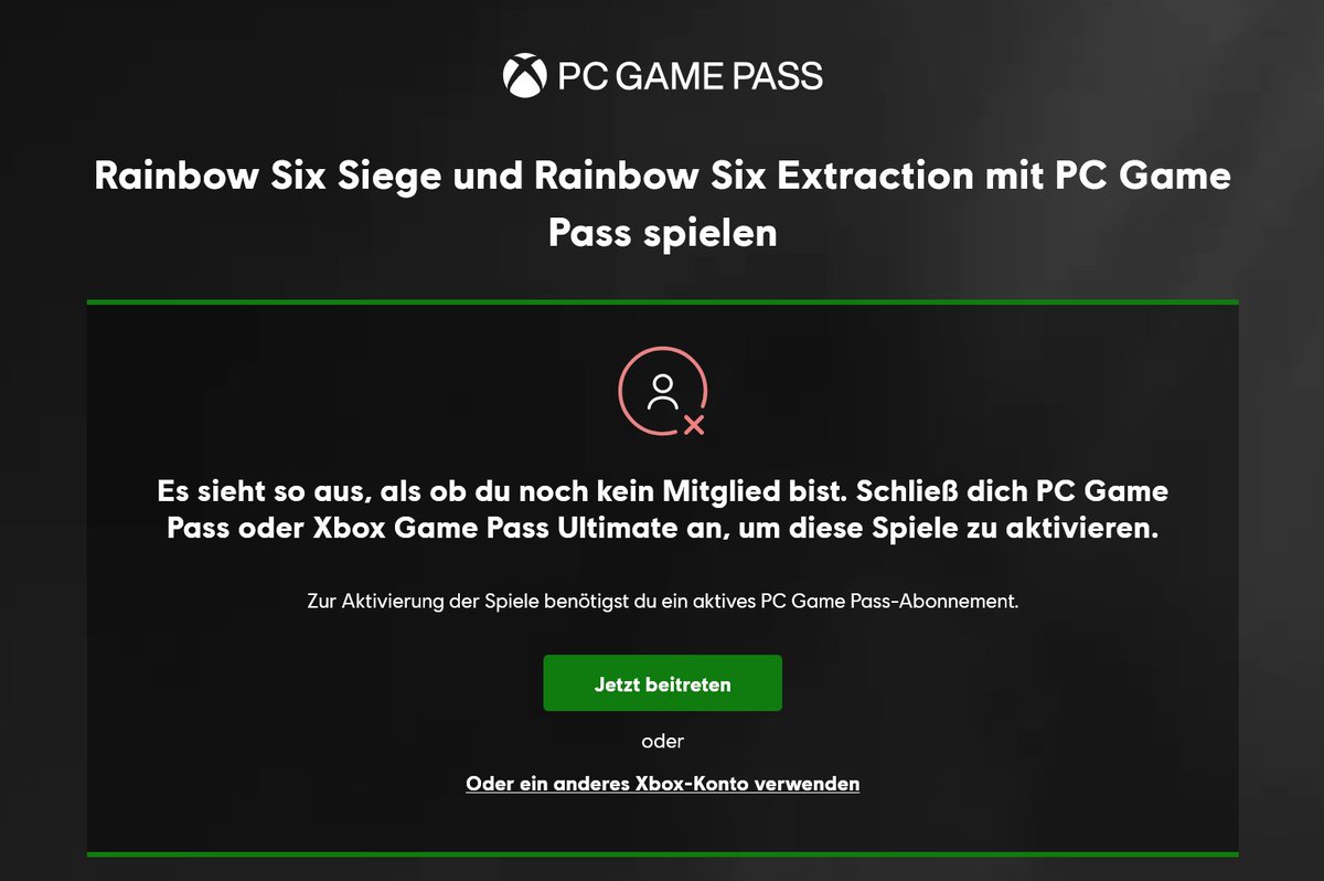 Schade <a href="/R6Extraction_DE/">Rainbow Six: Extraction Deutschland</a>. Obwohl mein Account einen Game Pass Ultimate besitzt, werde ich dann wohl kein Extraction spielen...